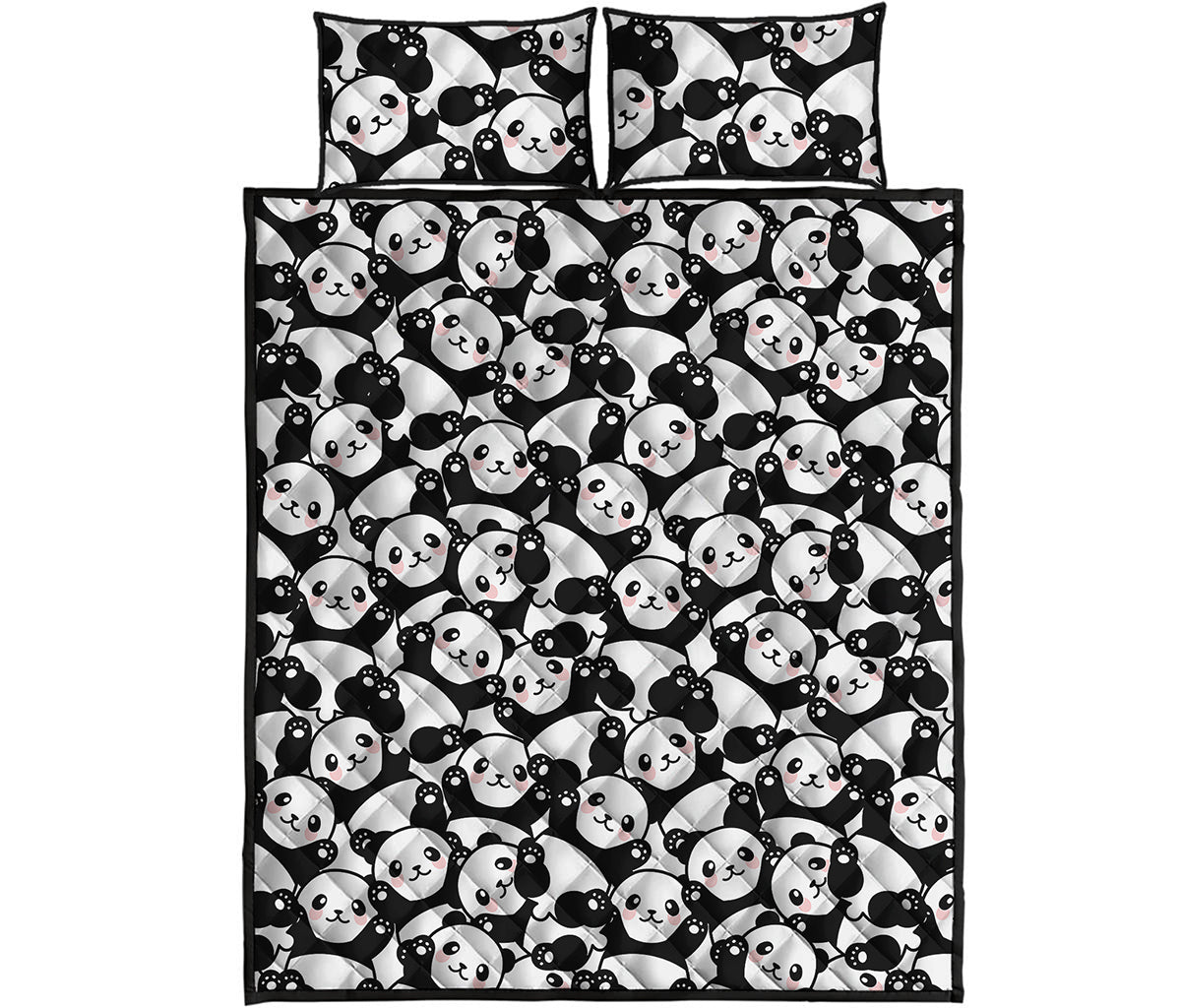 Cute Happy Panda Pattern Print Quilt Bed Set
