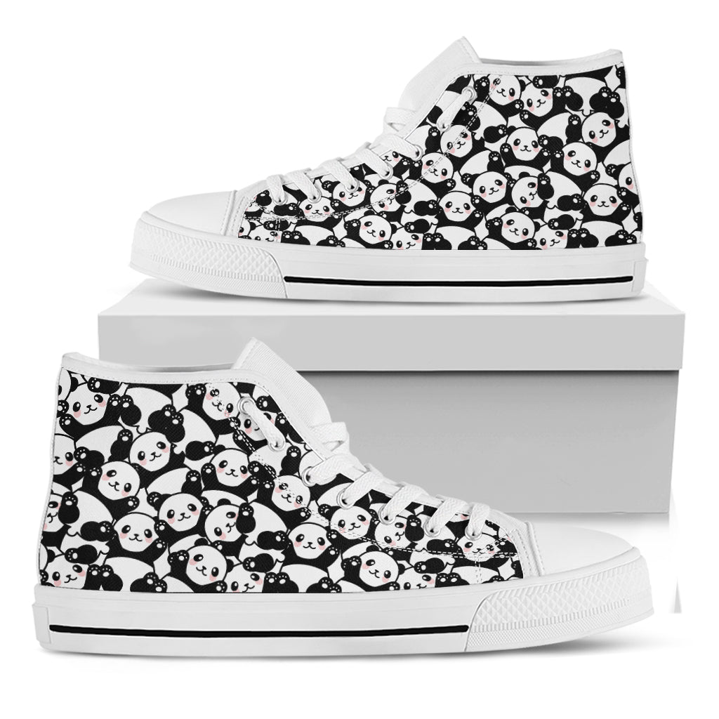Cute Happy Panda Pattern Print White High Top Shoes