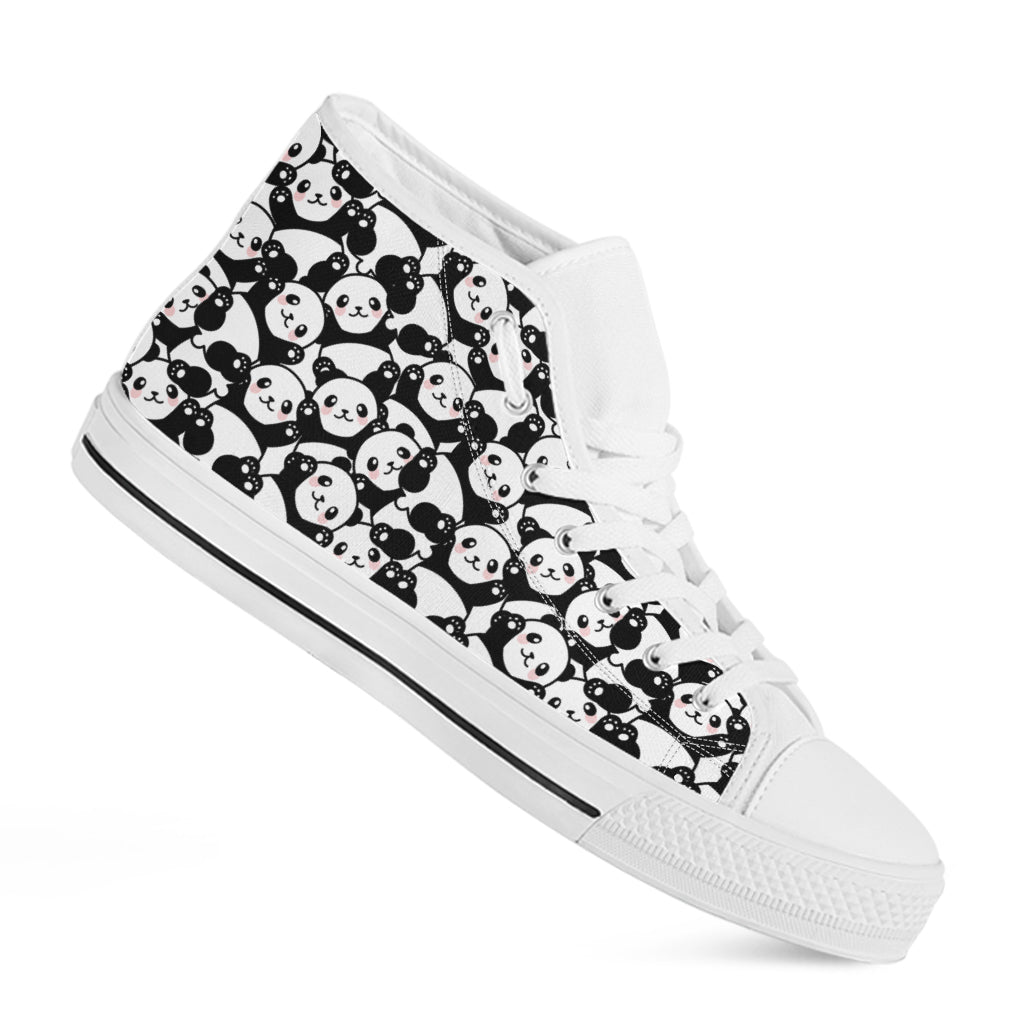 Cute Happy Panda Pattern Print White High Top Shoes
