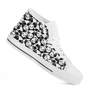 Cute Happy Panda Pattern Print White High Top Shoes