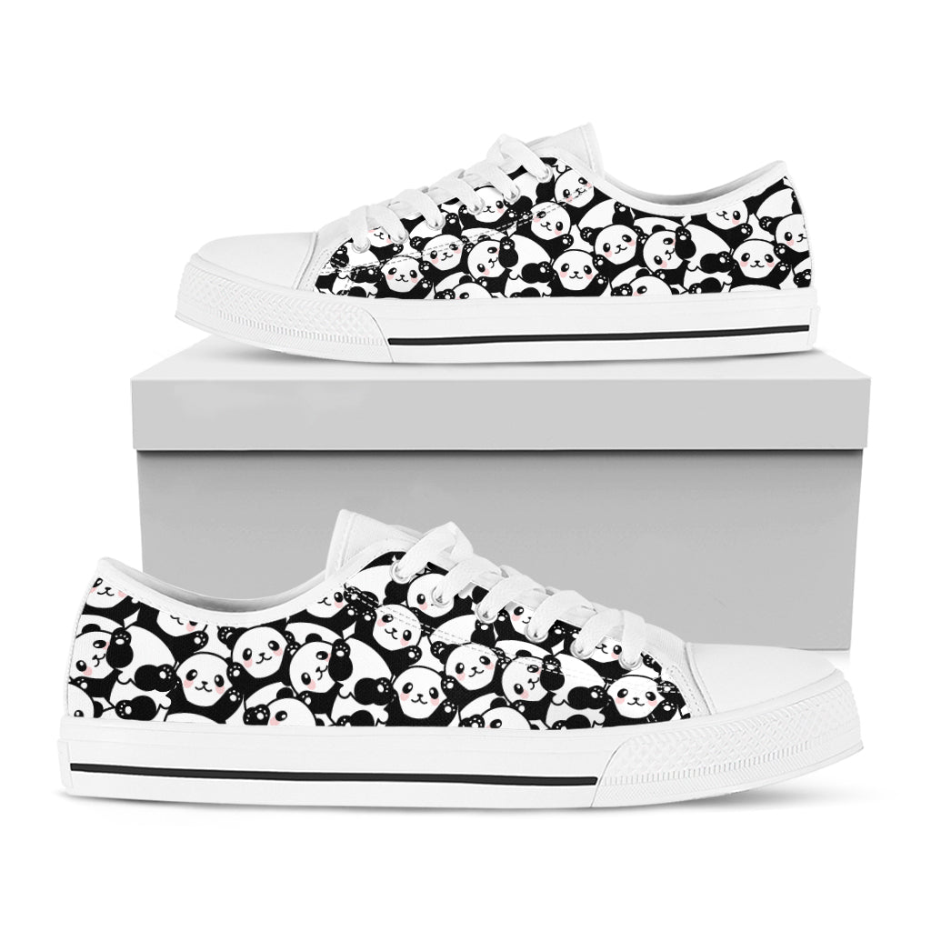 Cute Happy Panda Pattern Print White Low Top Shoes