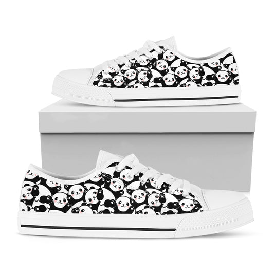 Cute Happy Panda Pattern Print White Low Top Shoes