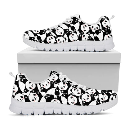 Cute Happy Panda Pattern Print White Sneakers
