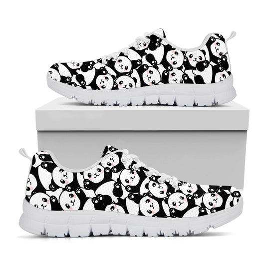 Cute Happy Panda Pattern Print White Sneakers