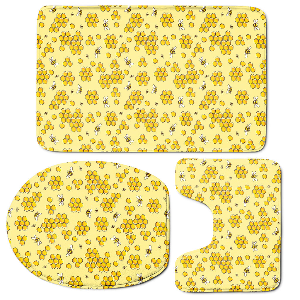 Cute Honey Bee Pattern Print 3 Piece Bath Mat Set