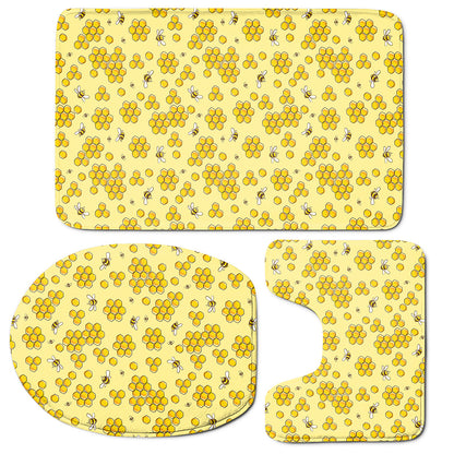 Cute Honey Bee Pattern Print 3 Piece Bath Mat Set