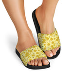 Cute Honey Bee Pattern Print Black Slide Sandals