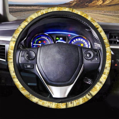 Cute Honey Bee Pattern Print Car Steering Wheel Cover