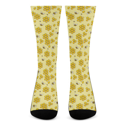 Cute Honey Bee Pattern Print Crew Socks
