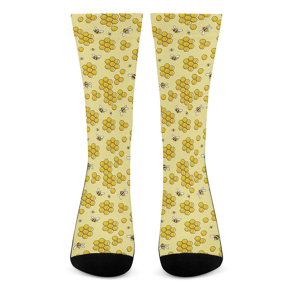 Cute Honey Bee Pattern Print Crew Socks