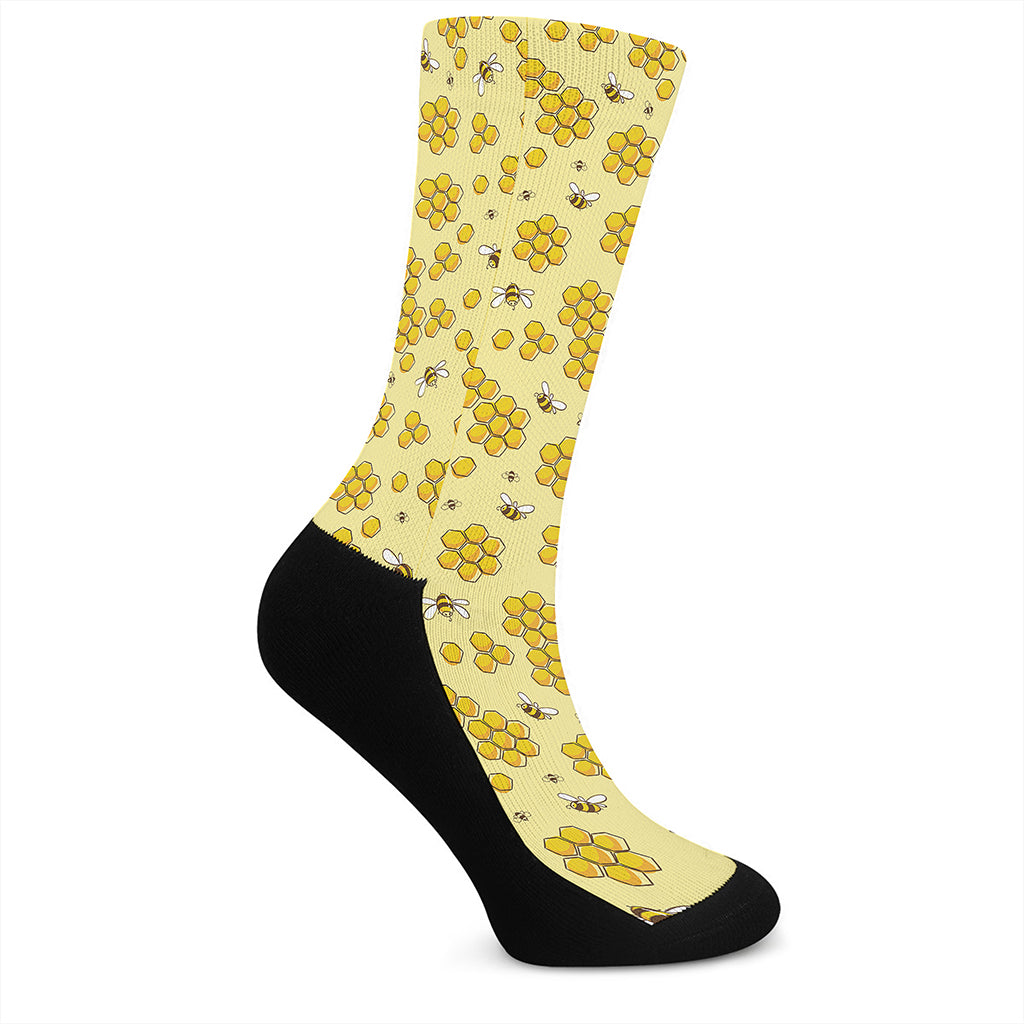 Cute Honey Bee Pattern Print Crew Socks