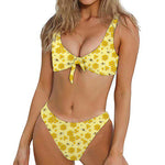 Cute Honey Bee Pattern Print Front Bow Tie Bikini