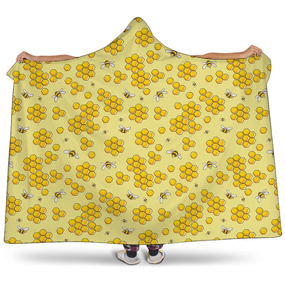 Cute Honey Bee Pattern Print Hooded Blanket