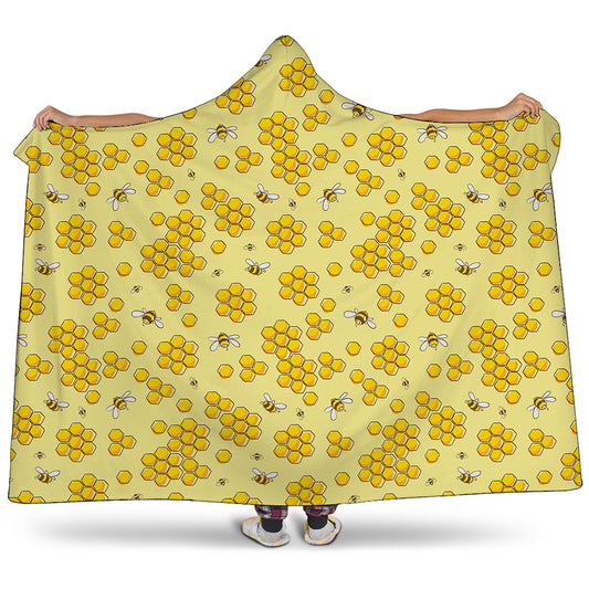 Cute Honey Bee Pattern Print Hooded Blanket