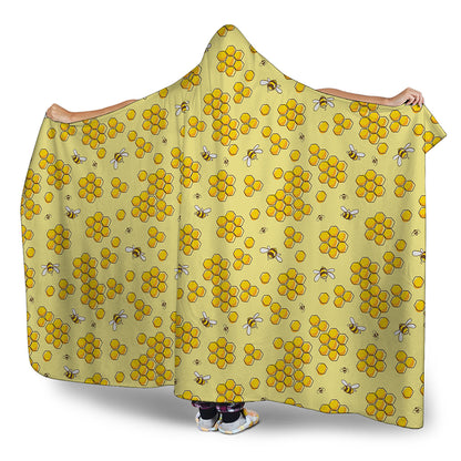 Cute Honey Bee Pattern Print Hooded Blanket