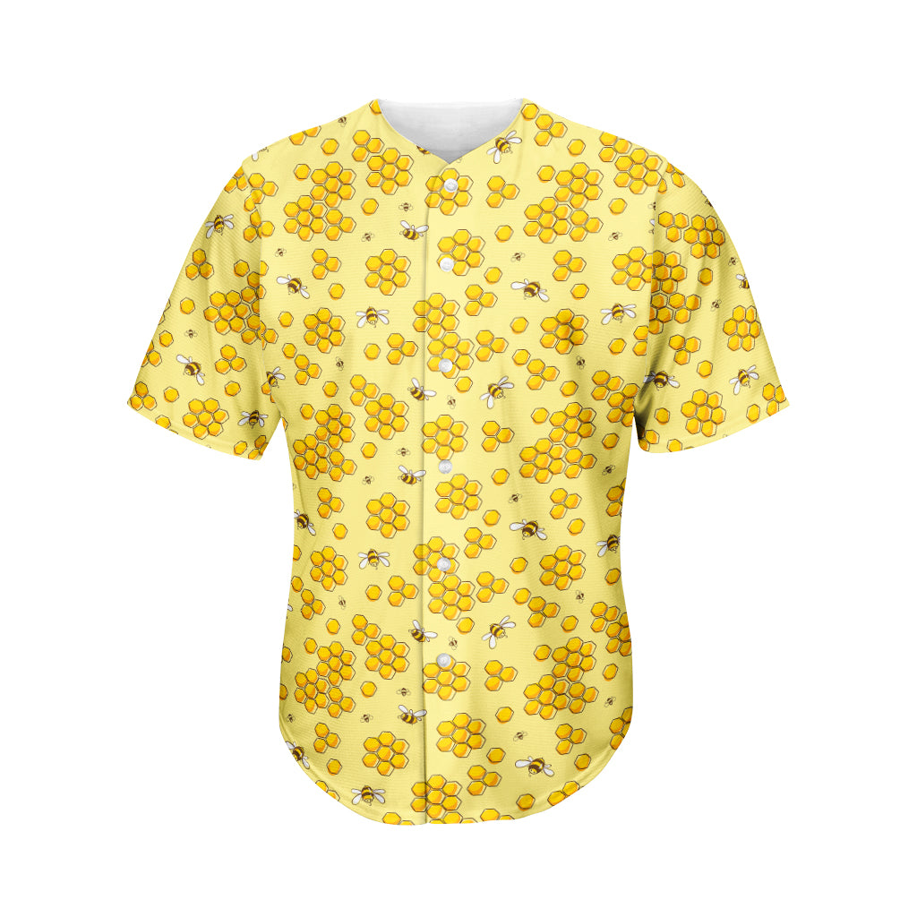 Cute Honey Bee Pattern Print Men's Baseball Jersey