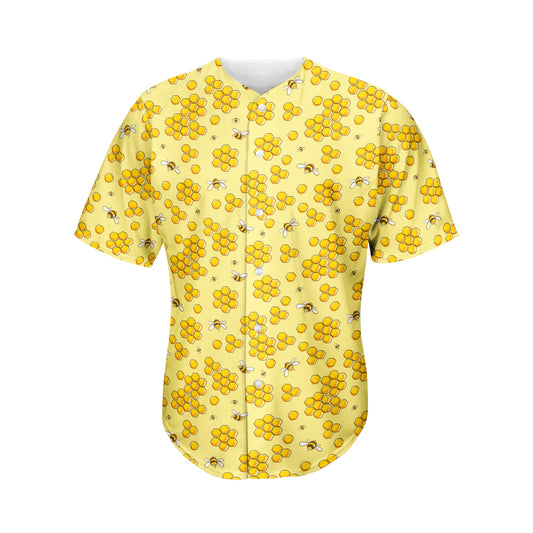 Cute Honey Bee Pattern Print Men's Baseball Jersey