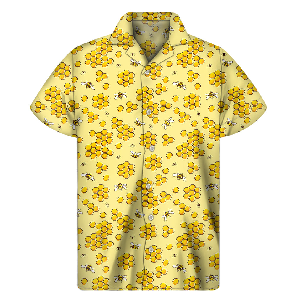 Cute Honey Bee Pattern Print Men's Short Sleeve Shirt