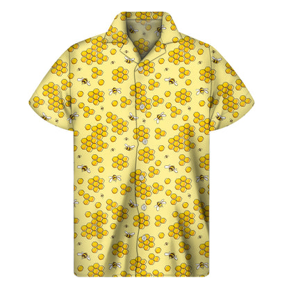Cute Honey Bee Pattern Print Men's Short Sleeve Shirt