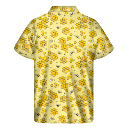 Cute Honey Bee Pattern Print Men's Short Sleeve Shirt