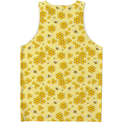 Cute Honey Bee Pattern Print Men's Tank Top