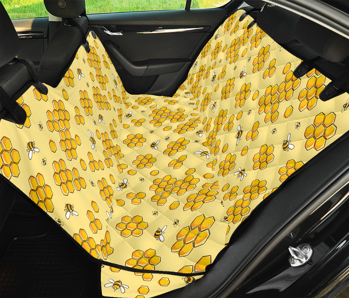 Cute Honey Bee Pattern Print Pet Car Back Seat Cover
