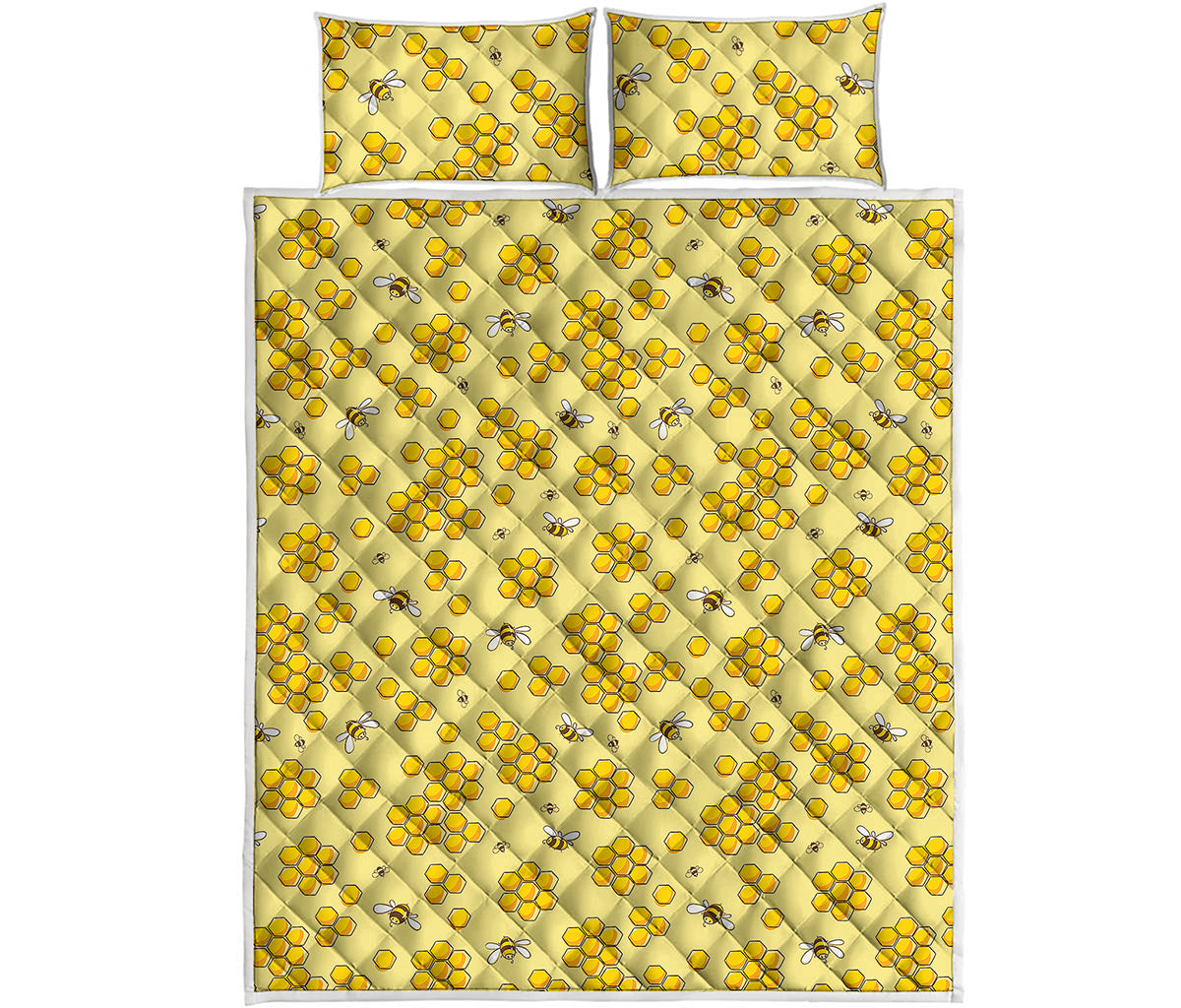 Cute Honey Bee Pattern Print Quilt Bed Set
