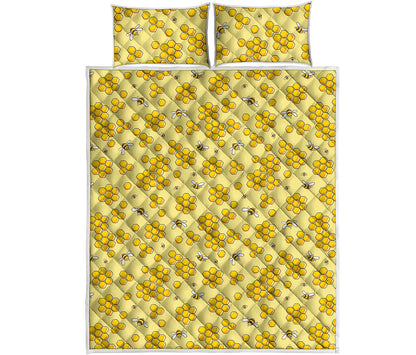 Cute Honey Bee Pattern Print Quilt Bed Set