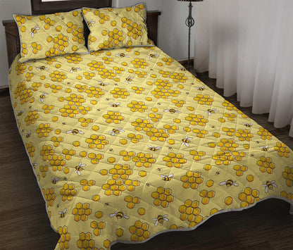 Cute Honey Bee Pattern Print Quilt Bed Set