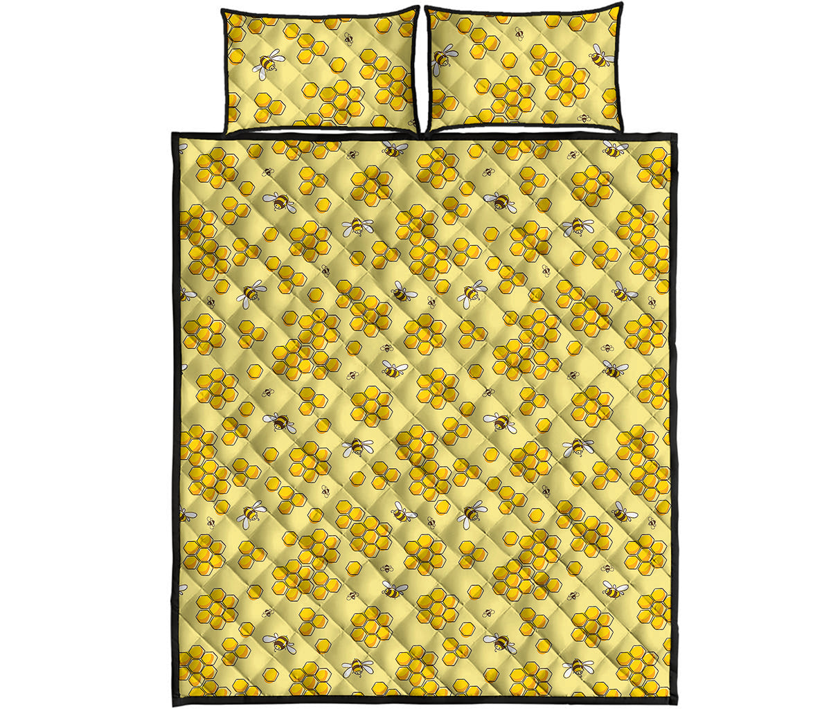 Cute Honey Bee Pattern Print Quilt Bed Set