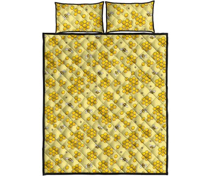 Cute Honey Bee Pattern Print Quilt Bed Set