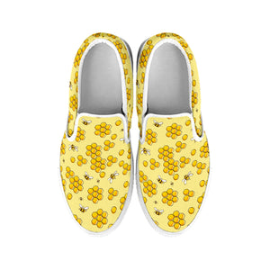 Cute Honey Bee Pattern Print White Slip On Shoes