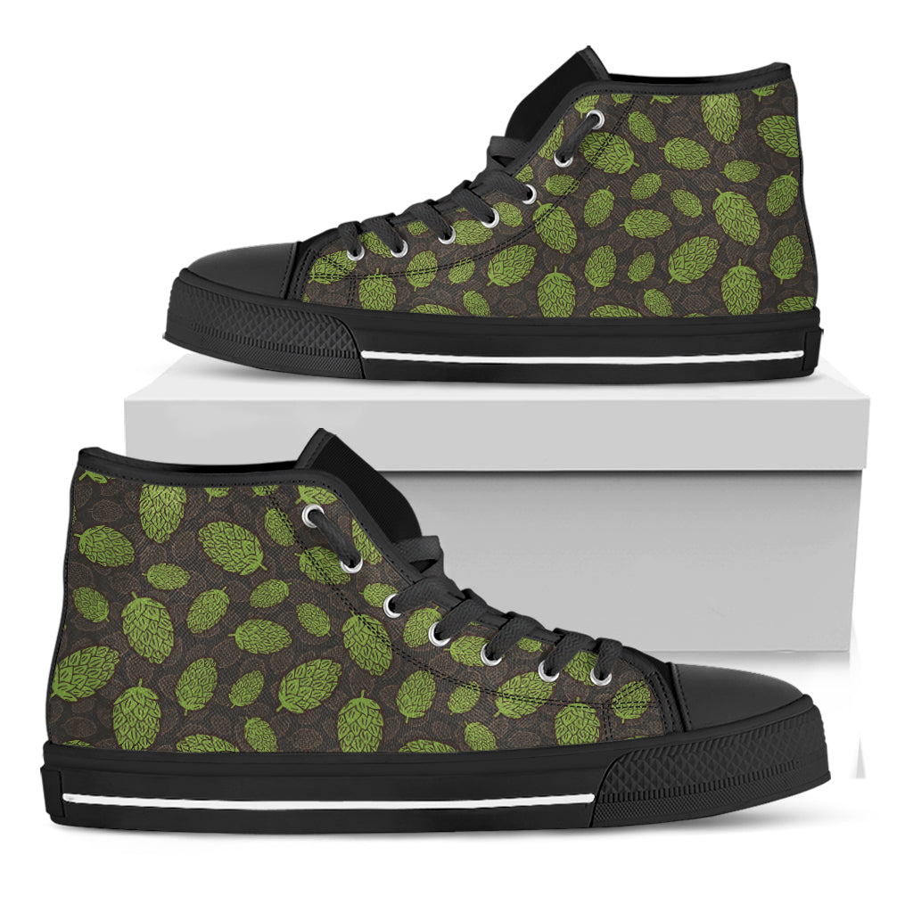 Cute Hop Cone Pattern Print Black High Top Shoes