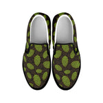 Cute Hop Cone Pattern Print Black Slip On Shoes