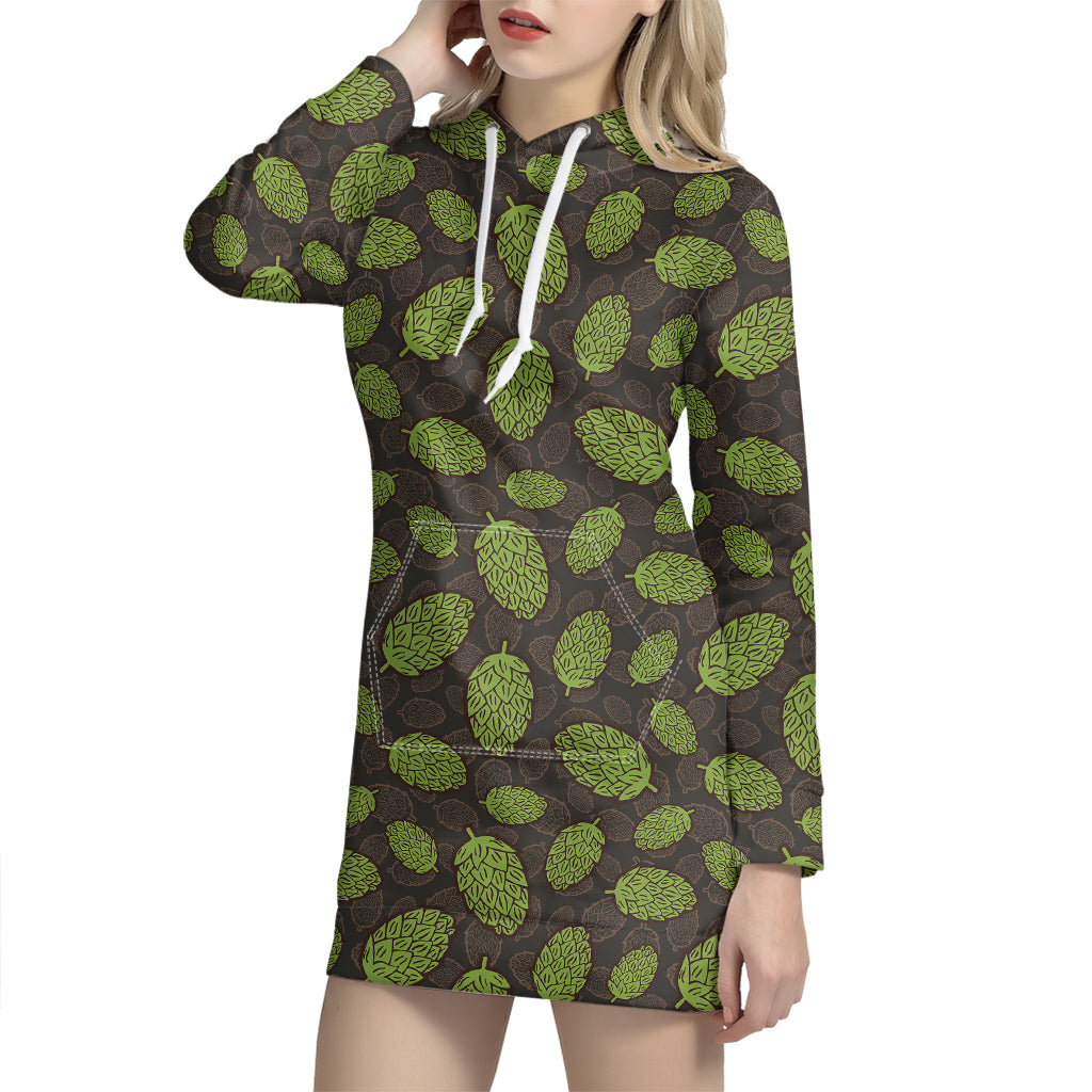 Cute Hop Cone Pattern Print Hoodie Dress