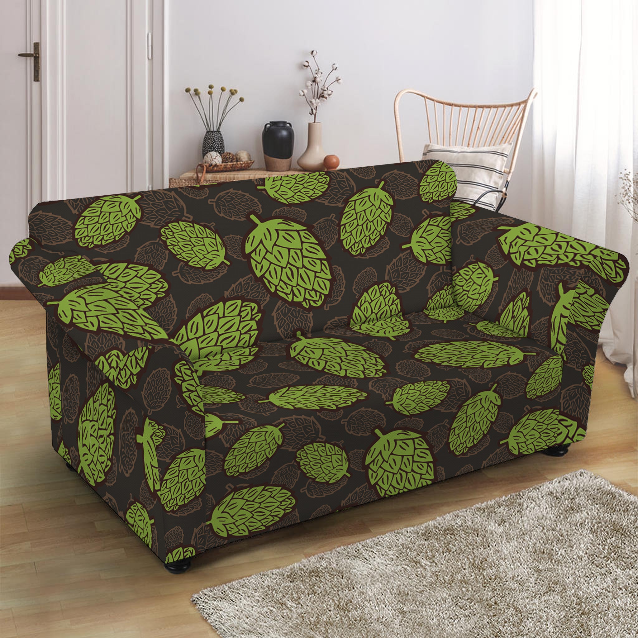 Cute Hop Cone Pattern Print Loveseat Slipcover