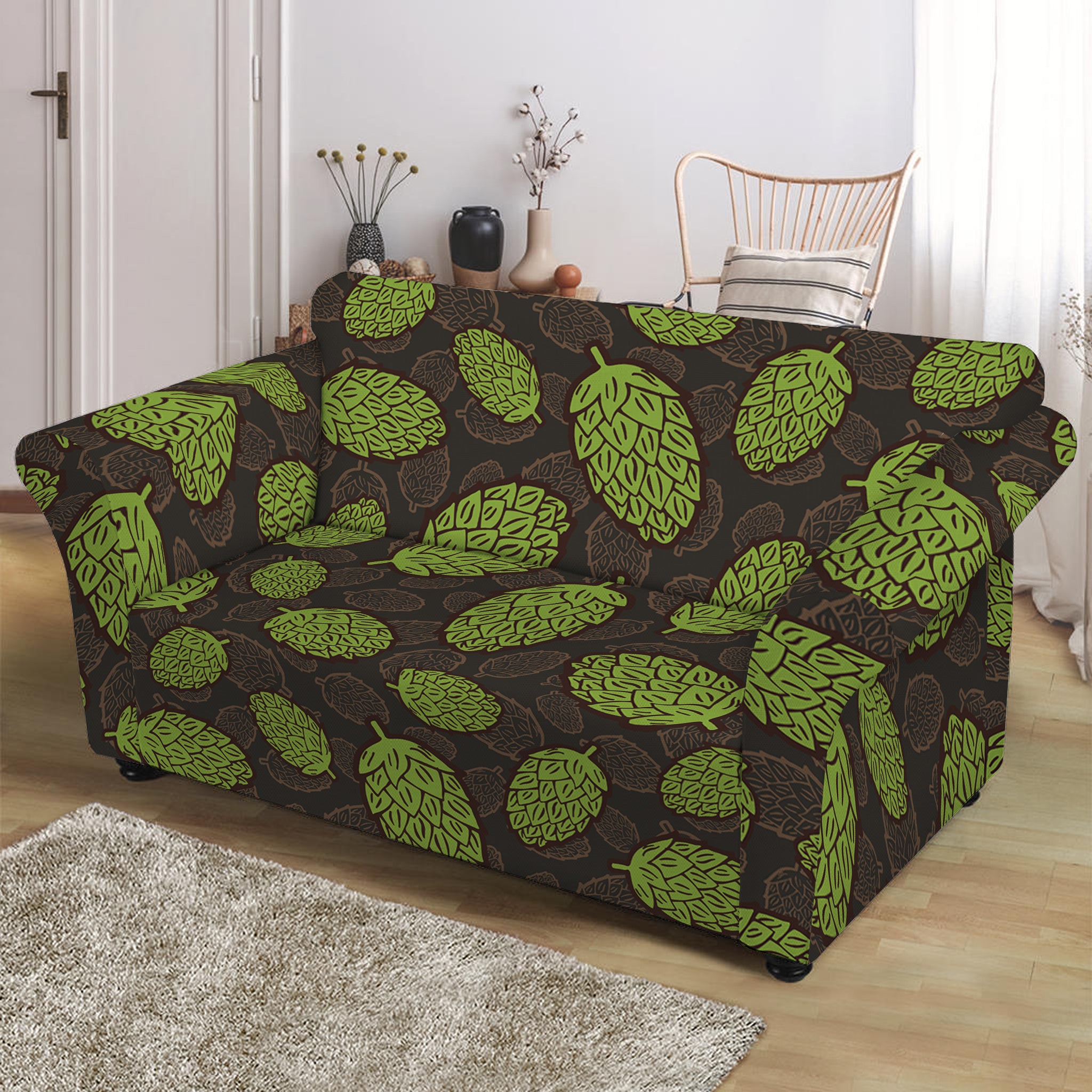 Cute Hop Cone Pattern Print Loveseat Slipcover