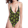 Cute Hop Cone Pattern Print One Piece High Cut Swimsuit