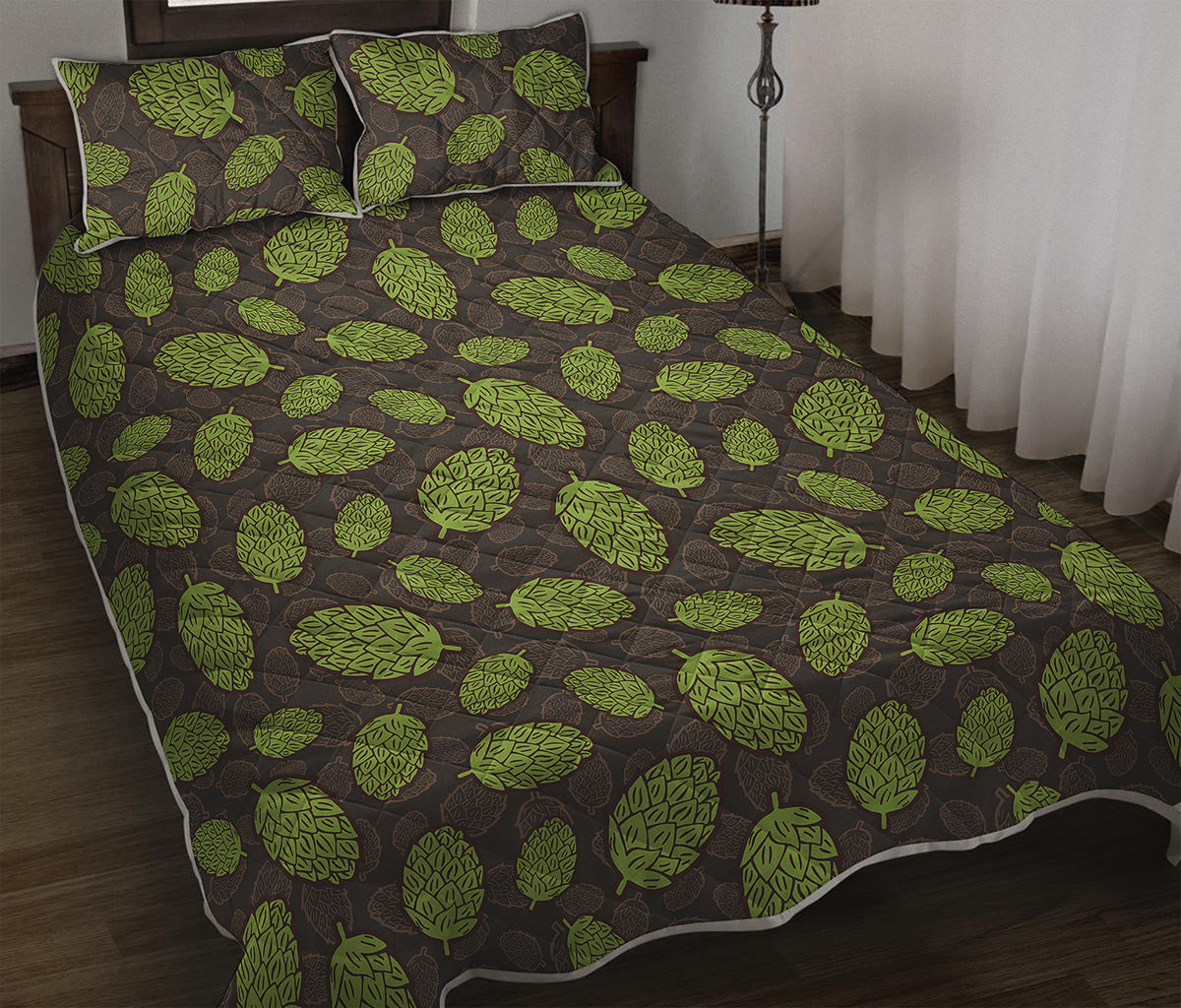 Cute Hop Cone Pattern Print Quilt Bed Set