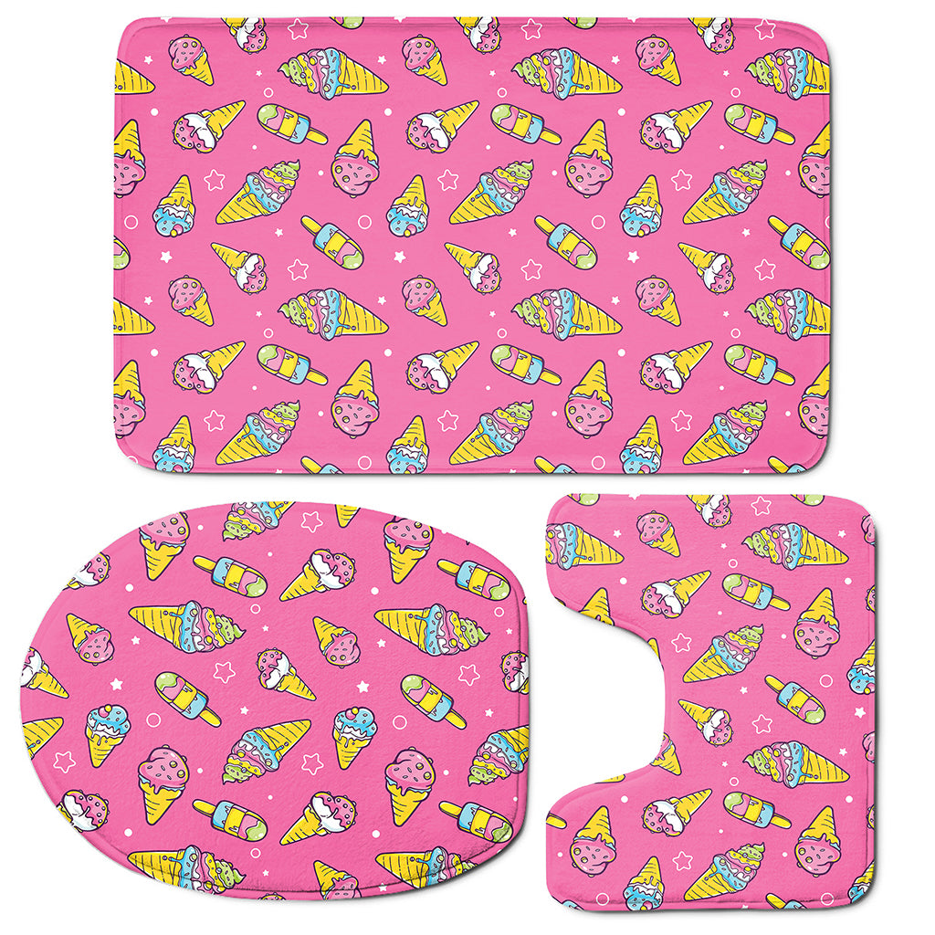 Cute Ice Cream Pattern Print 3 Piece Bath Mat Set
