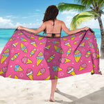 Cute Ice Cream Pattern Print Beach Sarong Wrap