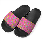 Cute Ice Cream Pattern Print Black Slide Sandals