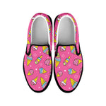 Cute Ice Cream Pattern Print Black Slip On Shoes