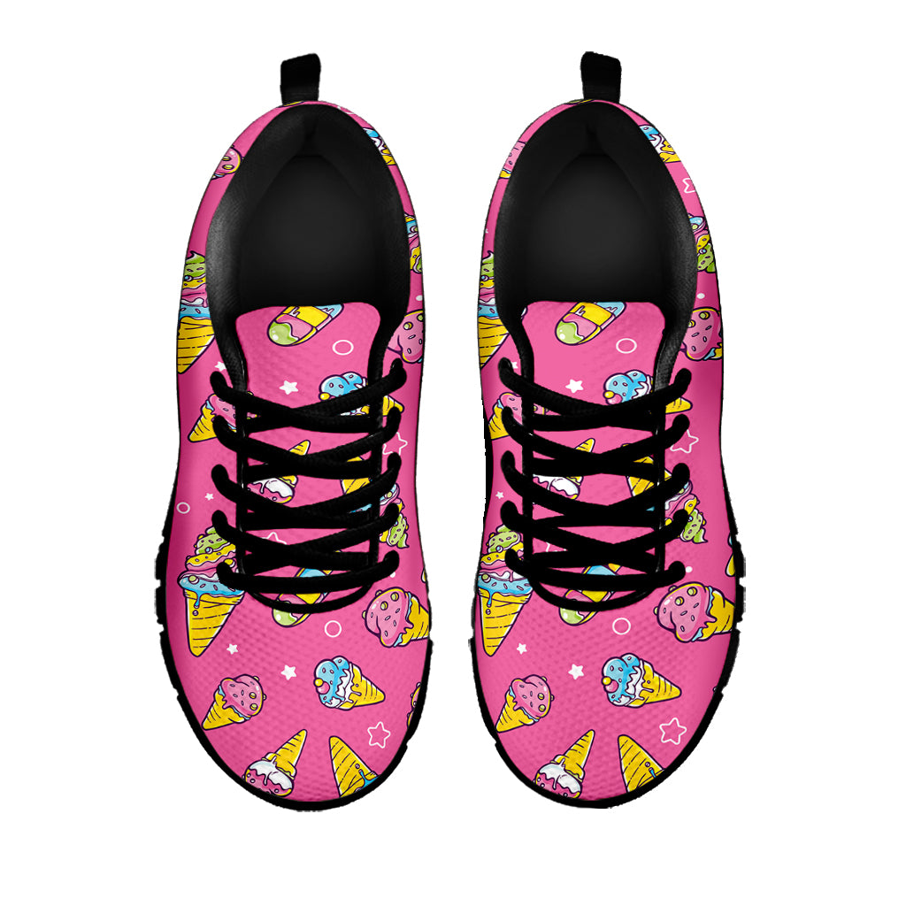 Cute Ice Cream Pattern Print Black Sneakers