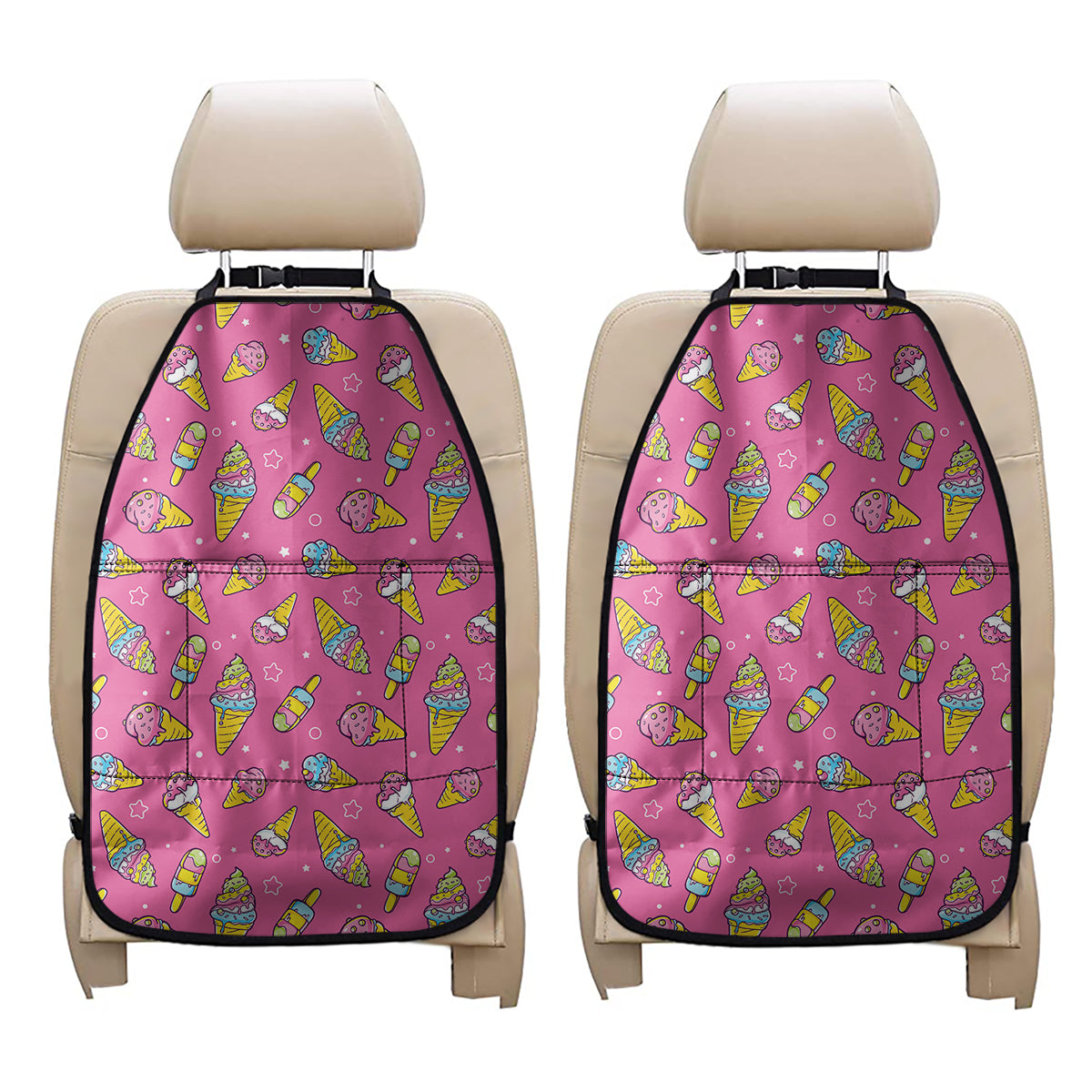 Cute Ice Cream Pattern Print Car Seat Organizers