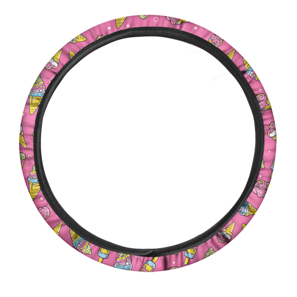 Cute Ice Cream Pattern Print Car Steering Wheel Cover