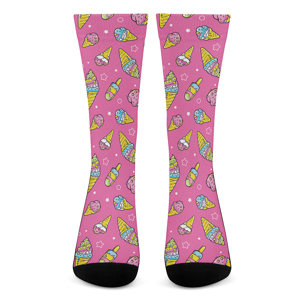 Cute Ice Cream Pattern Print Crew Socks