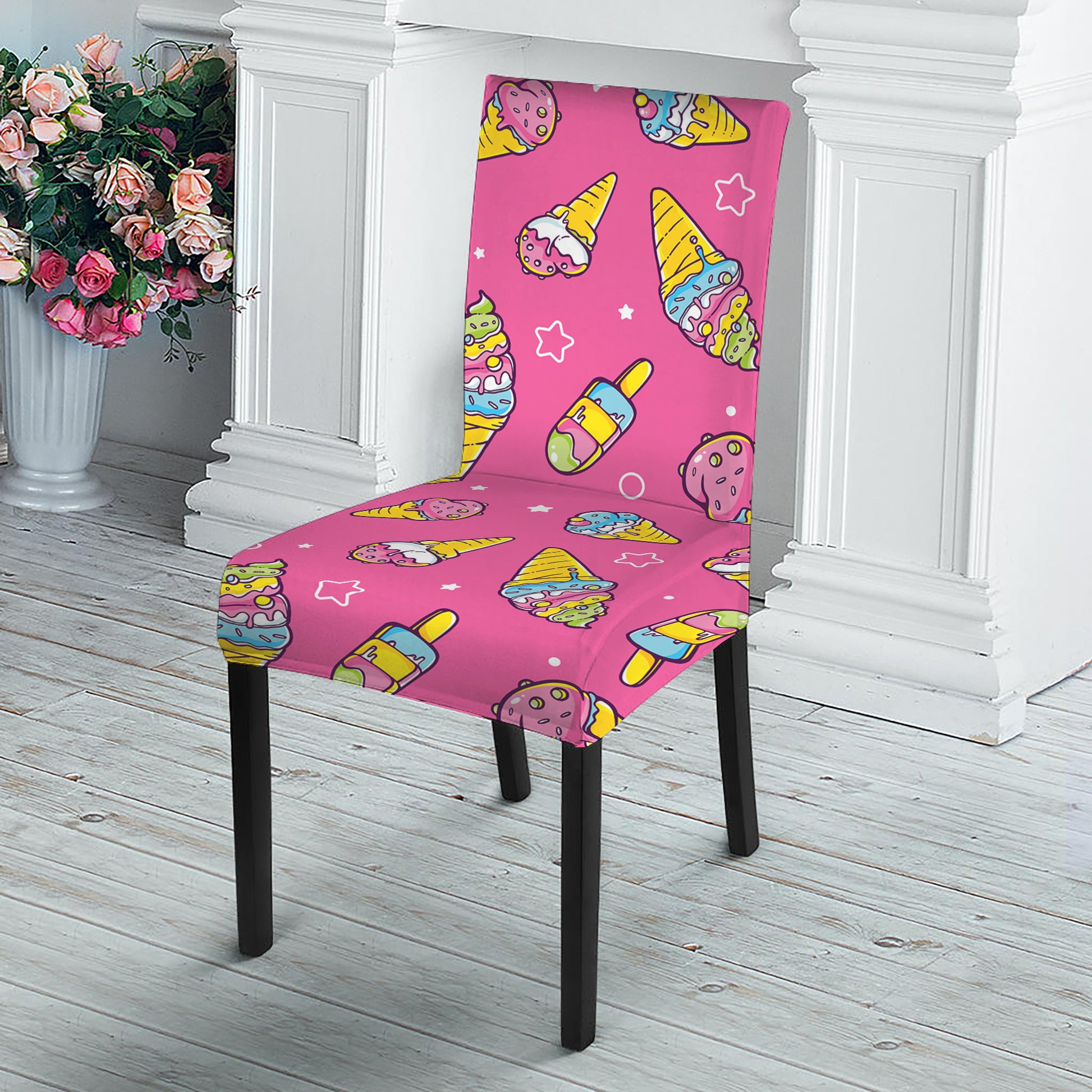 Cute Ice Cream Pattern Print Dining Chair Slipcover