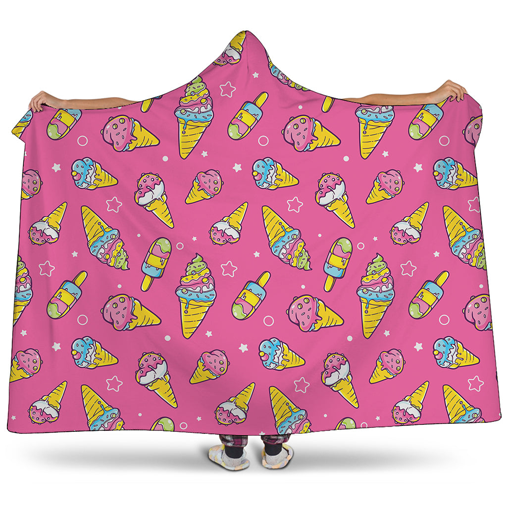 Cute Ice Cream Pattern Print Hooded Blanket