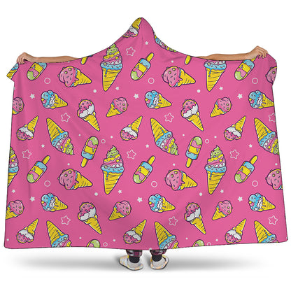 Cute Ice Cream Pattern Print Hooded Blanket